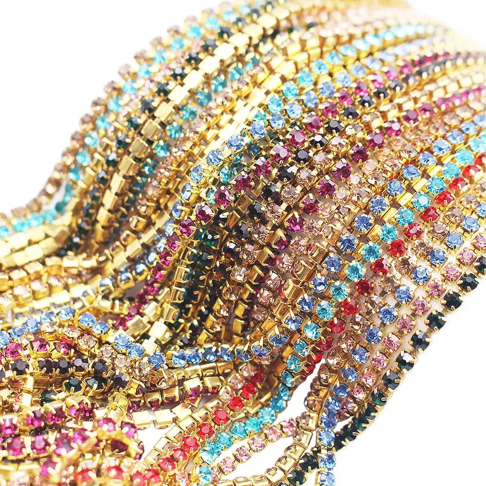 Chaîne de tasse en Strass denses, 1 Yard, Base de griffe dorée, cristaux brillants, pierres Strass, garniture de couture, accessoires de chaîne, artisanat
