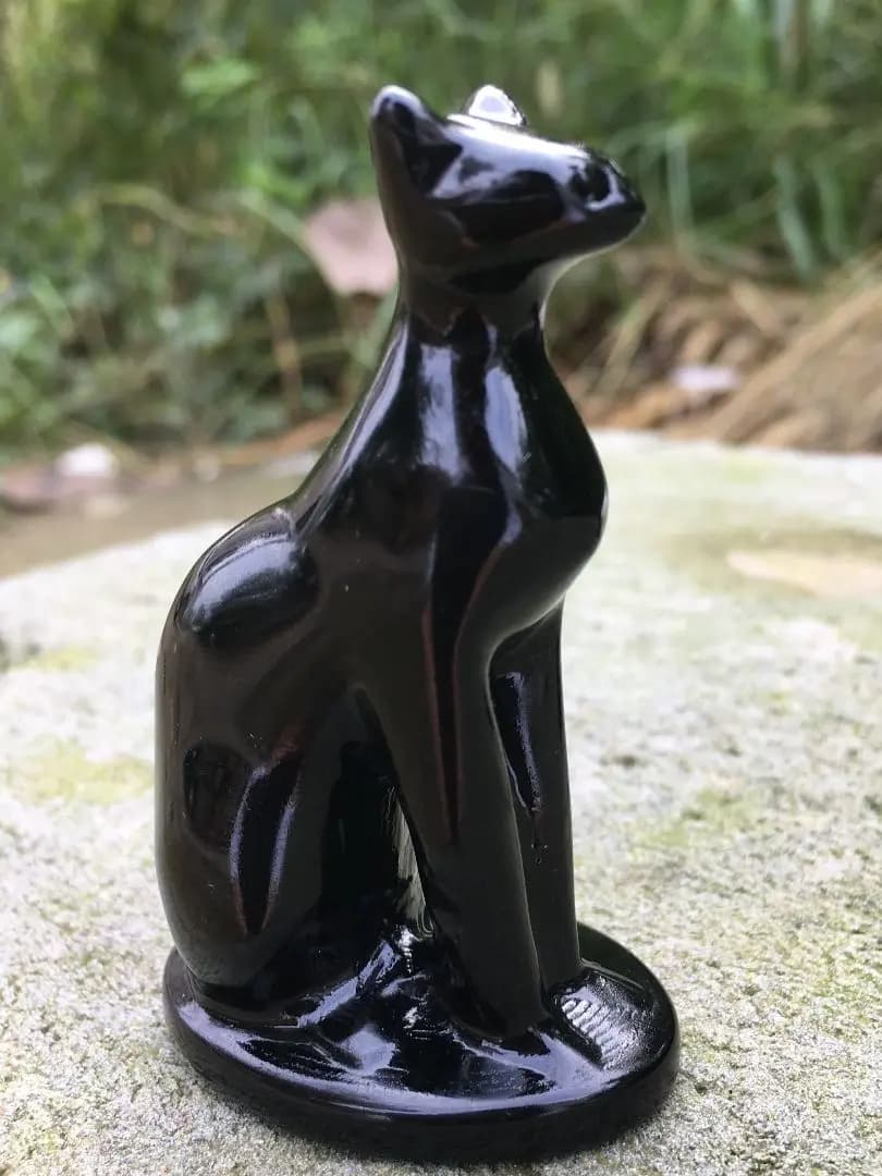 Statue de chat égyptien sculpté à la main pour la décoration de la maison, obsidienne noire, jolie pierre naturelle, dieu animal injuste, cadeau, 7cm