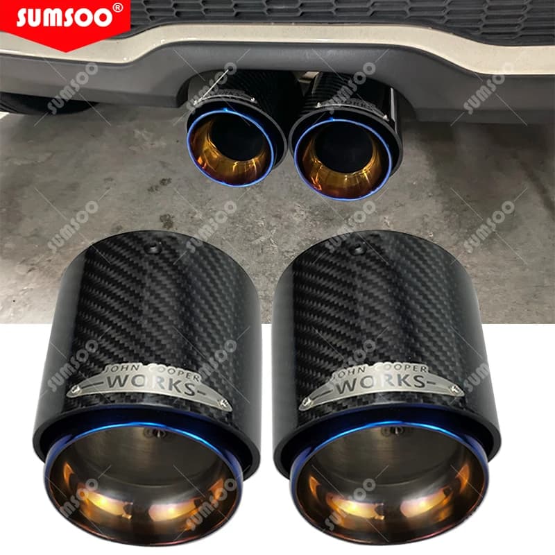 Véritable embout d'échappement SUMSOO en fibre de carbone noire effet bleu brûlé, compatible avec MINI Cooper S F54/F55/F56/F57/F60/R55 R56