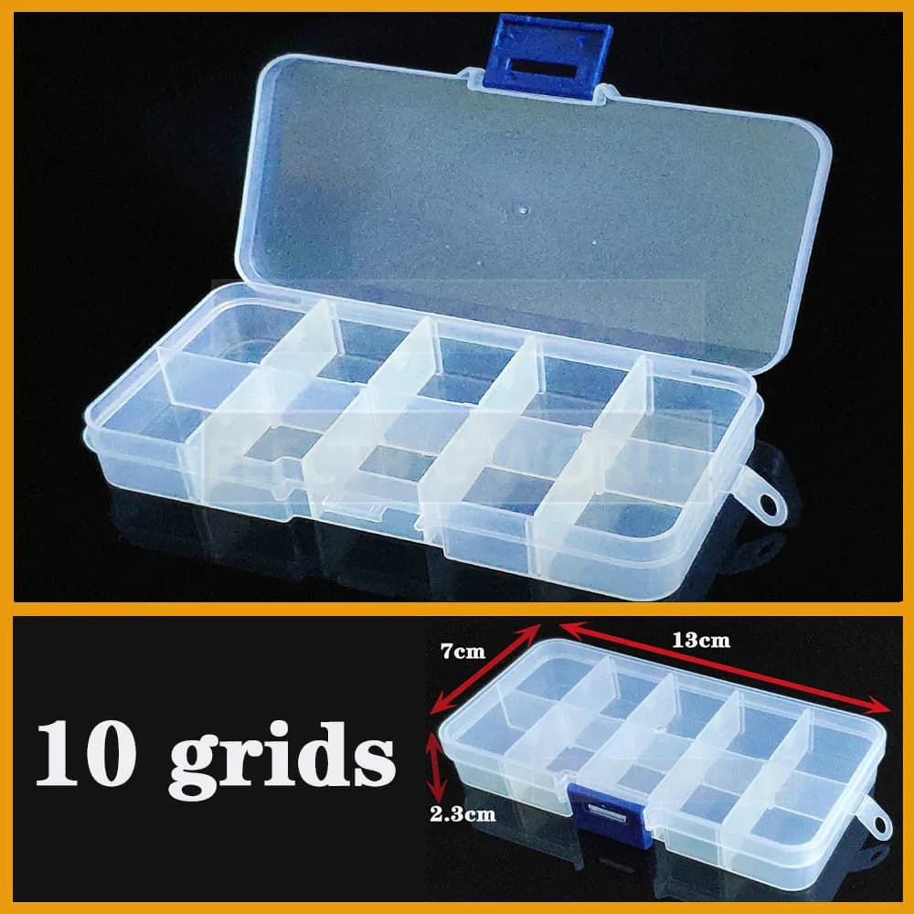 Boîte en plastique 10 grilles, conteneur organisateur de perles, compartiment pratique réglable bijoux boucle d'oreille vis, étui de rangement