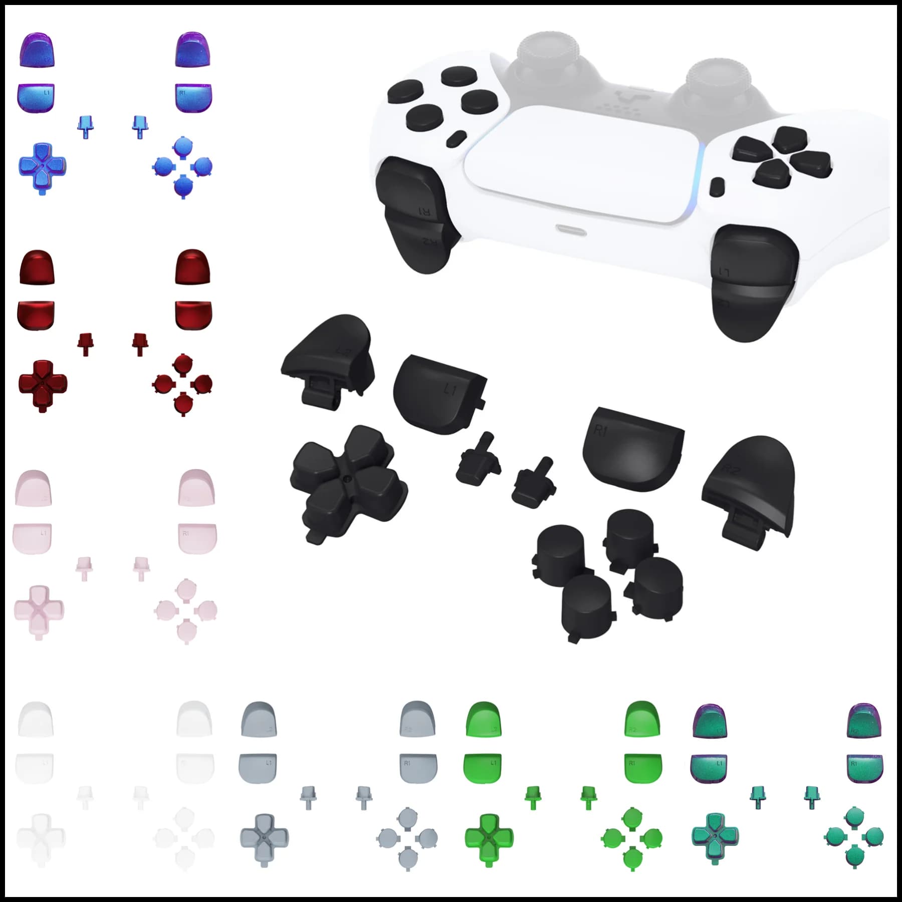 Extreme – d-pad R1 L1 R2 L2, déclencheur Options de partage boutons de visage, ensemble complet de boutons compatibles avec le contrôleur ps5