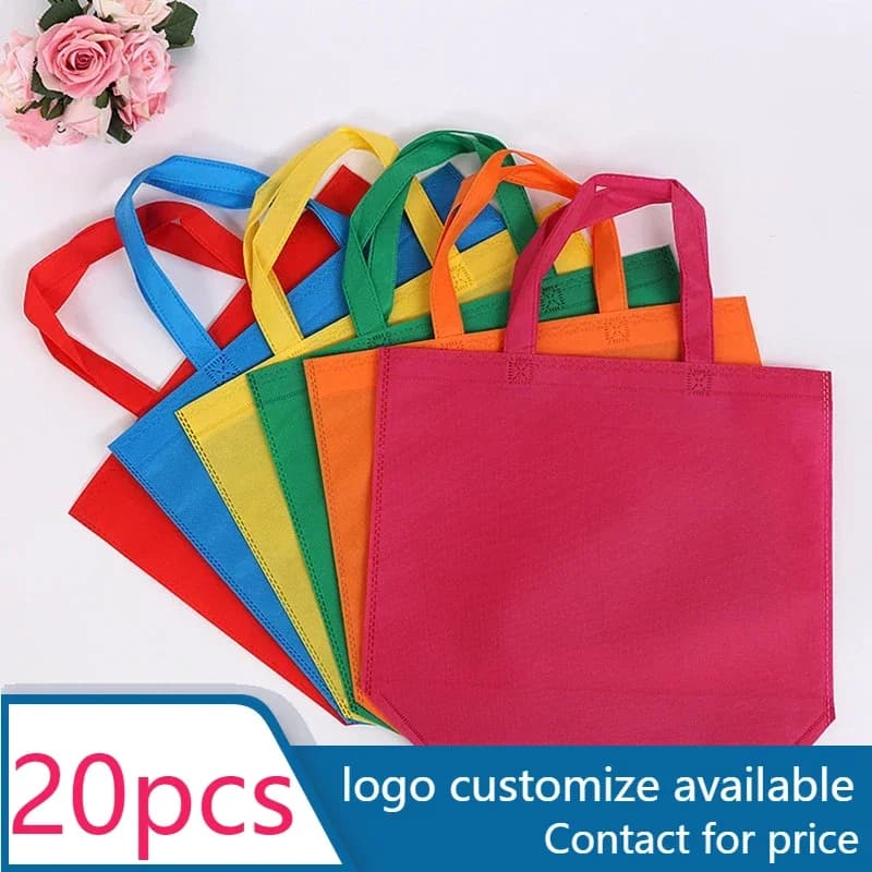Lot de 20 sacs en tissu non tissé personnalisés avec logo imprimé / sacs cabas portables pour la promotion et la publicité, tissu 80g