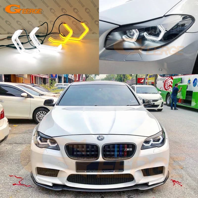 Hexagon Eyes Halo Rings, LED super lumineuse, 3D, lumière du jour, BMW F10, F11, F18, 520i, 523i, 525d, 528i, 530d, 530i, 535d, 535i, M5