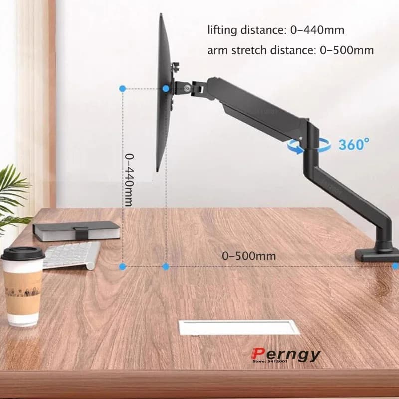 Support de bureau pour moniteur D-MOUNT D80 en métal aluminium, 2-10 kg, 13-32 pouces, bras à ressort à gaz, rotation complète, pince de fixation 0-60 mm, passe-câble