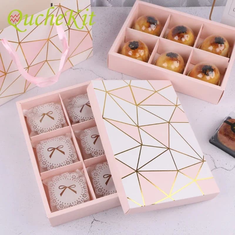 Boîtes d'Emballage en Papier Kraft à 8 Grilles pour Bonbons, Cookies, Desserts, Macaron, Chocolat, Biscuits, Cadeaux, Fourniture de Mariage, 5 Pièces