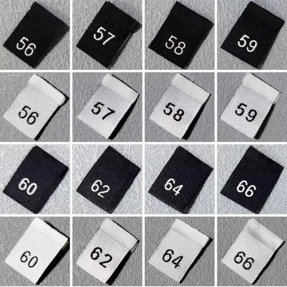 200 étiquettes numérotées pour vêtements d'enfants (tailles 40-99) – Noires/Blanches – Étiquettes tissées en polyester pliées pour vêtements – Étiquettes de couture 35*12MM LB-037