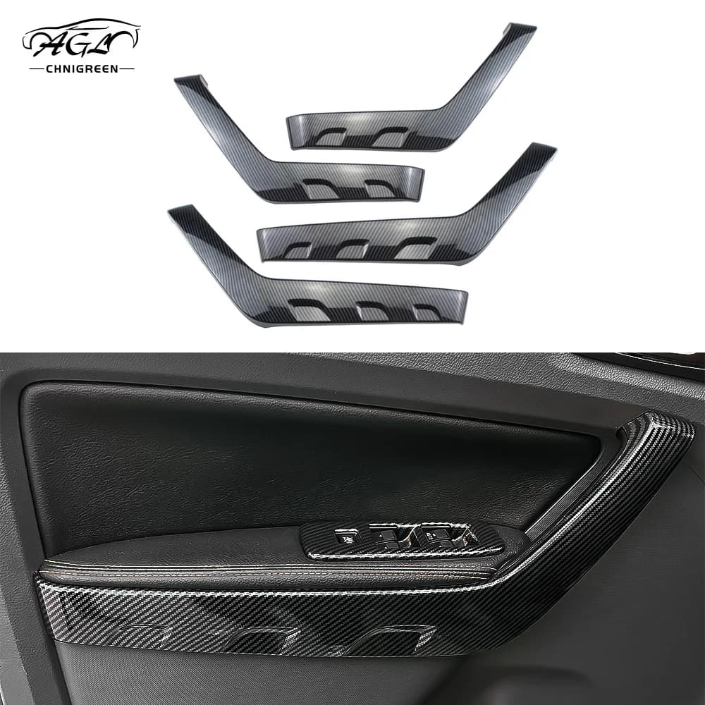 Couverture de Poignée de Porte Intérieure de Voiture en Fibre de Carbone, Accessoire Décoratif pour Ford Ranger 2015-2020, 4 Pièces