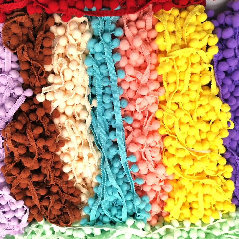 Ruban de dentelle à pompons et franges de 1 à 5 yards, garniture à pompons, tissu à boules, dentelle à pompons pour couture DIY, tissu tricoté, accessoire artisanal fait main pour le bricolage