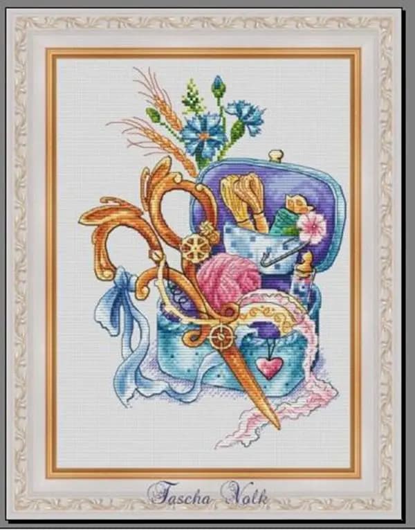 Broderie au point de croix faite à la main, toile comptée 14CT, kits de broderie au point de croix, ciseaux en cuivre et boîte à couture 28-35