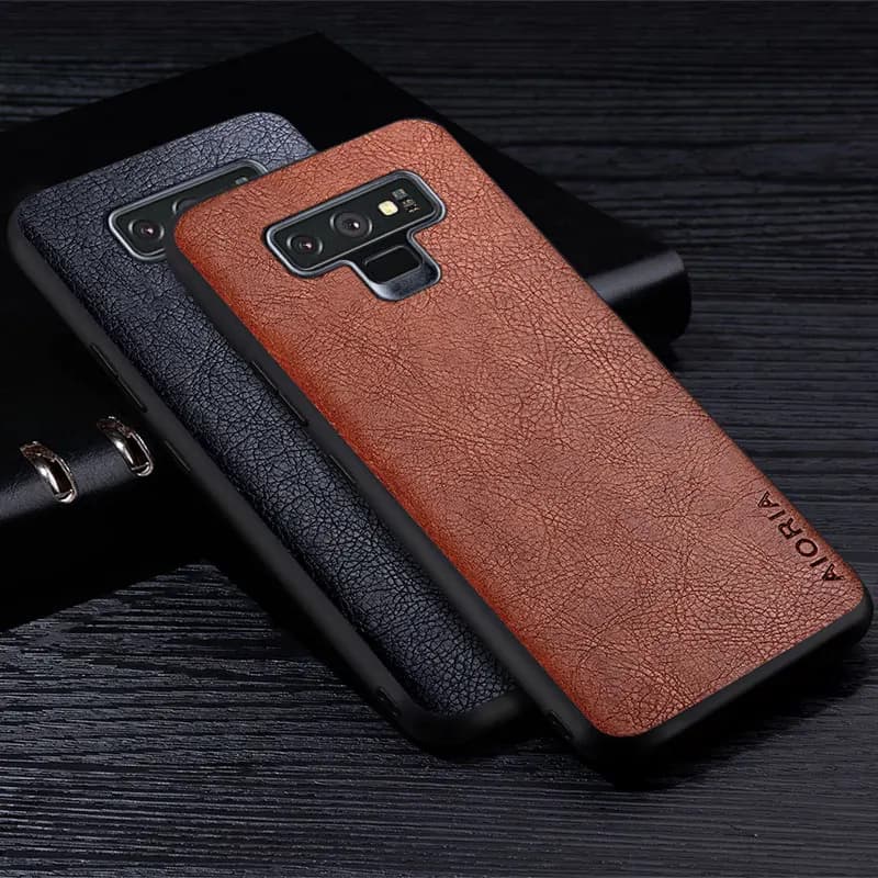 Coque en cuir litchi rétro pour Samsung Galaxy Note 9 Premium, étui de téléphone de style business
