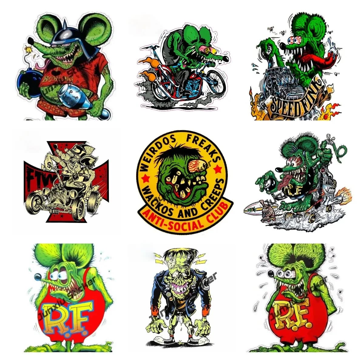Autocollants créatifs de voiture de camping-car de personnalité imperméable, décor de décalcomanie de véhicule, Rat Fink, Comuna enstein, pare-chocs de moto, PVC, 13x9cm
