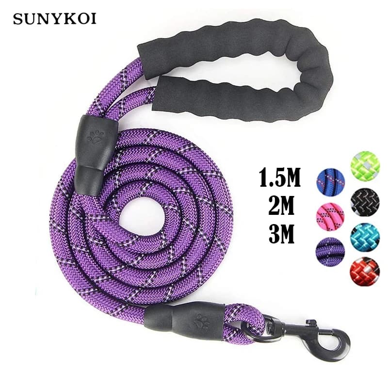 1.5M/2M/3M grande corde pour chien ronde 1.2CM laisse en Nylon pour animaux de compagnie renforcer la corde réfléchissante marche chien Traction collier harnais chien plomb