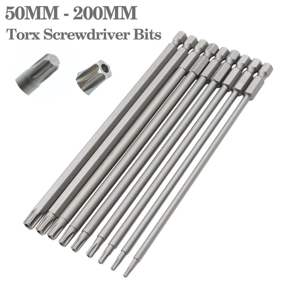Jeu d'embouts de tournevis Torx magnétiques 50mm-200mm T6-T45, tête de tournevis électrique T10, T15, T20, T25, T27, T30 T35 T45, 8 pièces/12 pièces