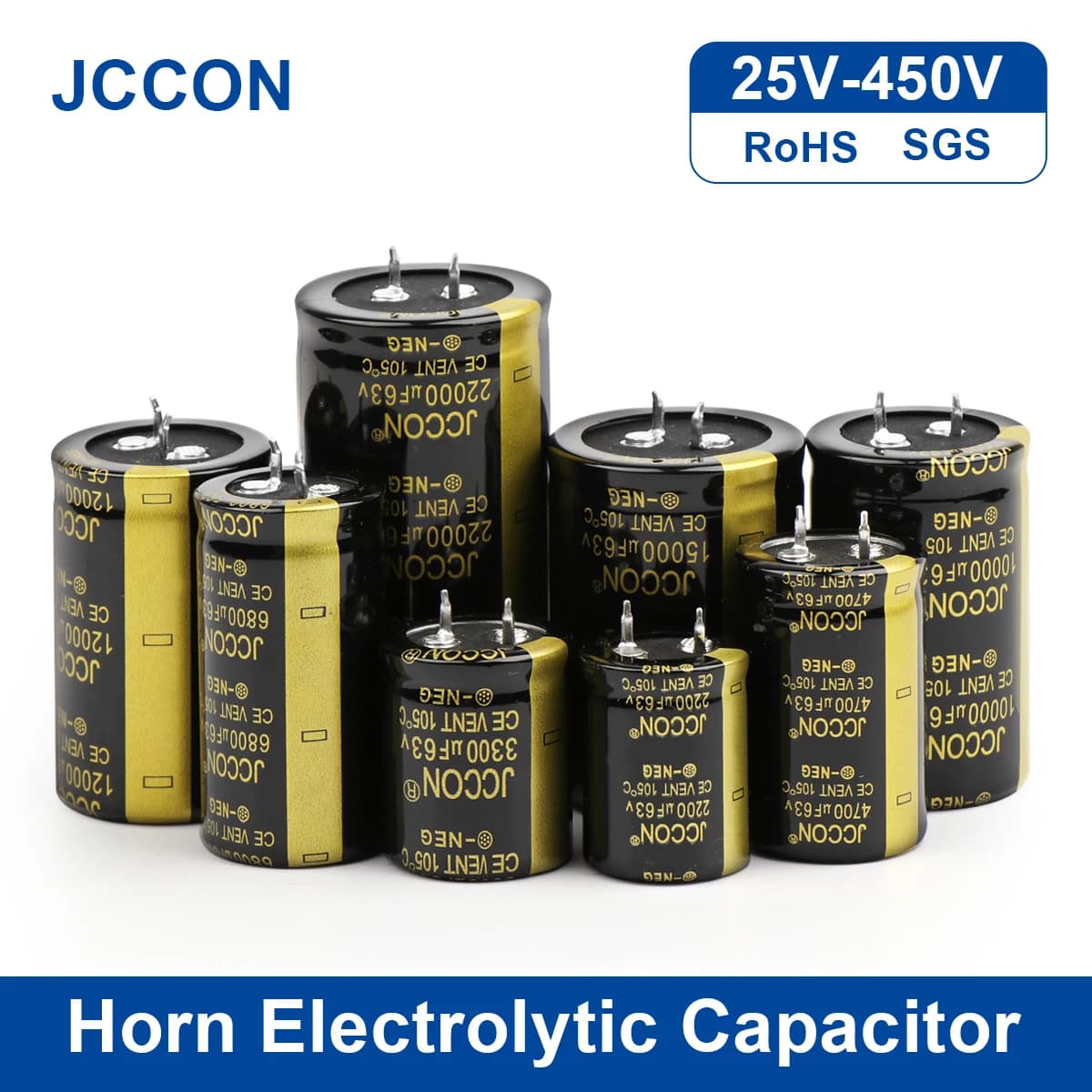 JCCON – condensateur électrolytique Audio 25V 35V 63V 100V 200V 250V 400V 450V 6800UF 10000UF 22000UF pour amplificateur Hifi faible ESR, 2 pièces