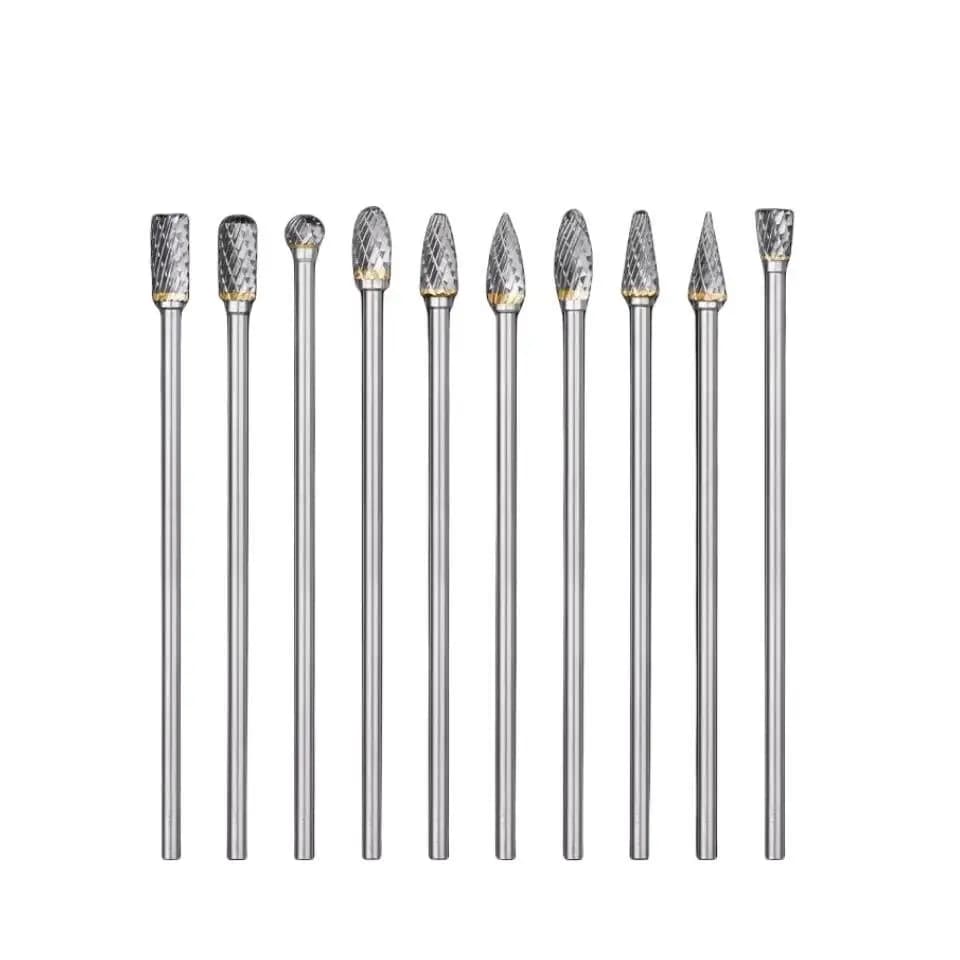 Lot de 10 pièces assorties de fraises en carbure de tungstène pour meuleuse dremel, 3x6x100mm