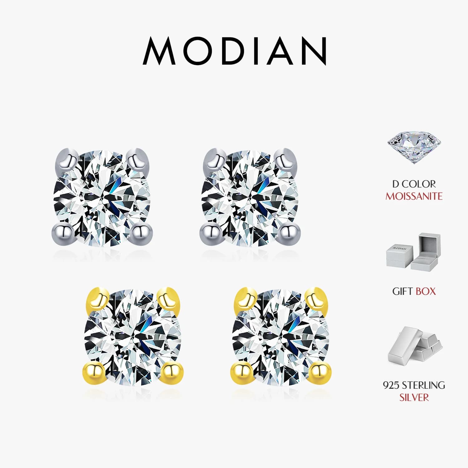 Modian Moissanite pierre précieuse clair D couleur 925 en argent Sterling petites petites boucles d'oreilles éblouissantes pour les femmes de mariage bijoux fins