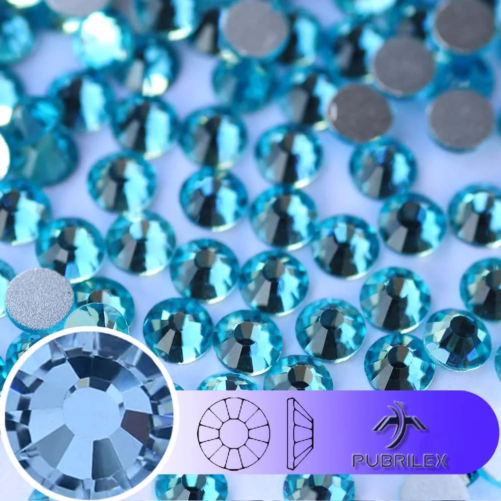 Aigue-marine SS3-SS30 ronde à dos plat, strass en cristal de verre Non correcteurs pour Nail Art, vêtement, décoration de vêtements