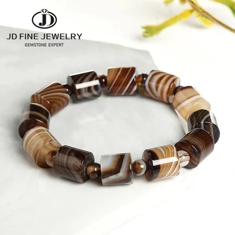 JD véritable naturel café dentelle Agate Bracelet femmes à la main tibétain bouddha main chaîne Tube chapelet prière charme Yoga Bracelets