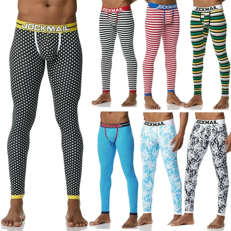Jockmail longs Johns hommes mode rayure impression arc-en-ciel feuille motif Thermo sous-vêtements pantalons hommes Leggings sous-vêtements thermiques
