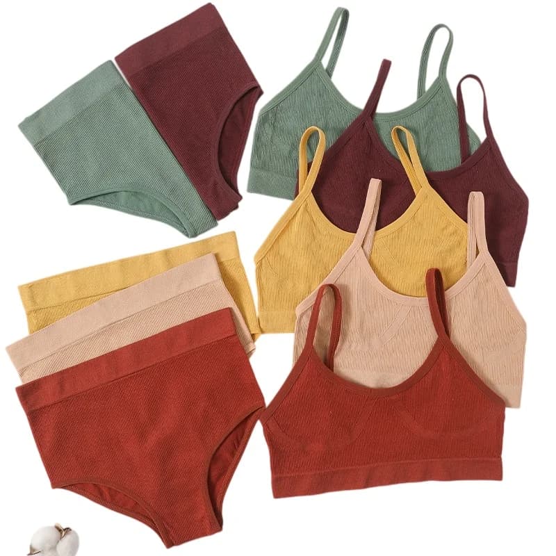 Ensemble soutien-gorge sans armatures et culotte pour femmes, soutien-gorge à dos en U, haut confortable, 3 styles assortis, culotte sexy, ensemble de lingerie côtelée.