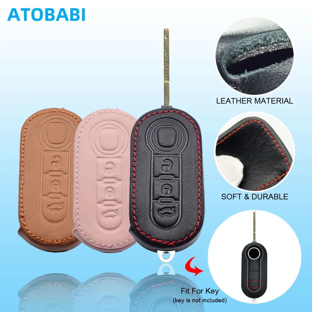Étui en cuir pour clé de voiture, housse de protection pliable à 3 boutons pour télécommande Fiat 500 500L 500X Brava Punto Ducato Fiorino Panda Stilo