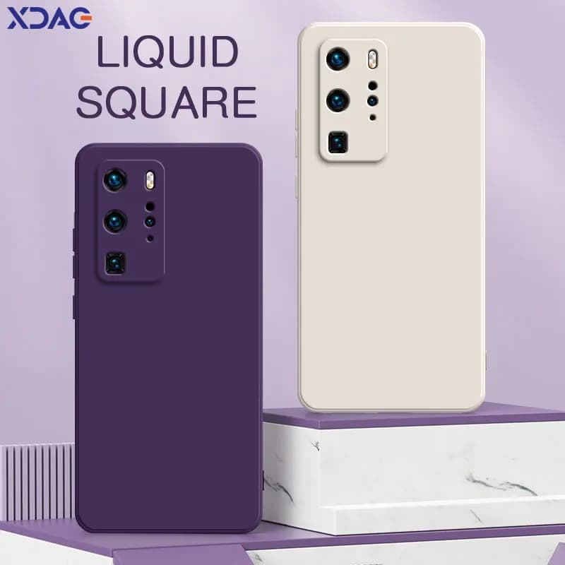 Étuis carrés d'origine en Silicone liquide pour Huawei P10 P20 P30 P40 Pro Plus Lite 4G 5G Protection d'appareil photo housses de téléphone mignonnes P40Pro