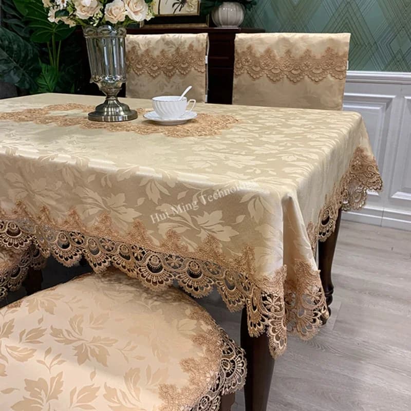 Nappe rectangulaire de luxe en dentelle brodée, couverture de Table ronde, fleur élégante, nappe à manger, drapeau de Table