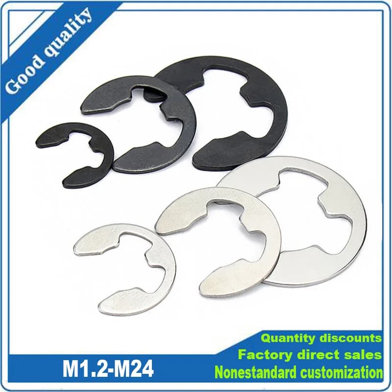 10/100X M1.2 1.5 2 2.5 3 4 5 6 8 10 11 12 13 14 à M24 noir 65Mn acier inoxydable E Clip Circlip anneau de retenue rondelle pour arbre