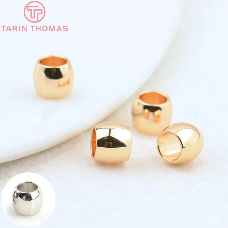 (3035) 20 pièces de perles entretoises à grand trou en laiton plaqué or 24K, 6x5MM, pour bracelets, accessoires de bijoux DIY de haute qualité