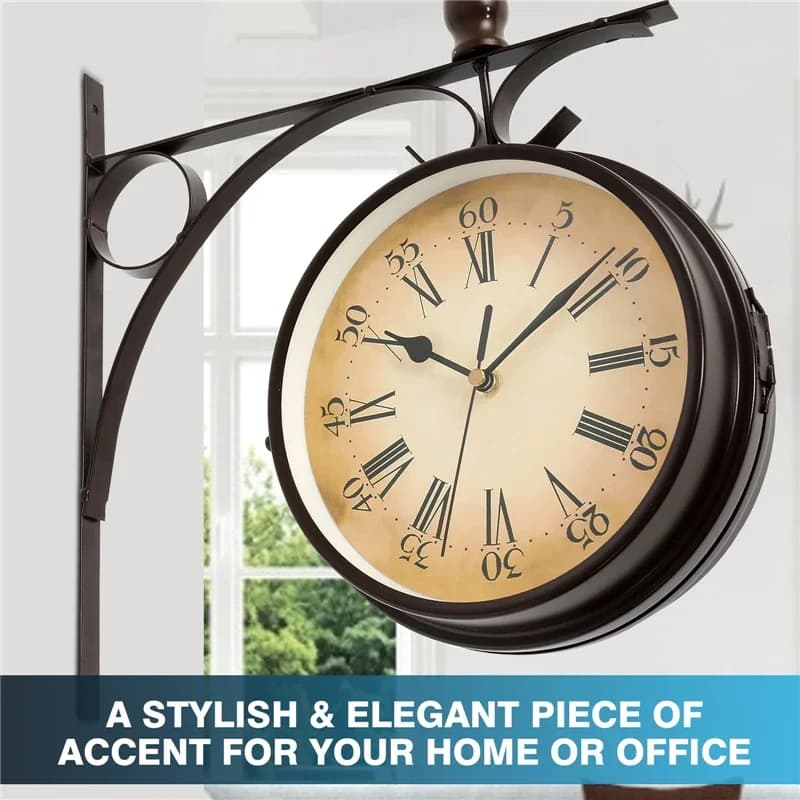Horloge murale européenne Antique de 8.7 pouces, Double face, pour jardin intérieur, salon, salle d'étude, support d'horloge, décor