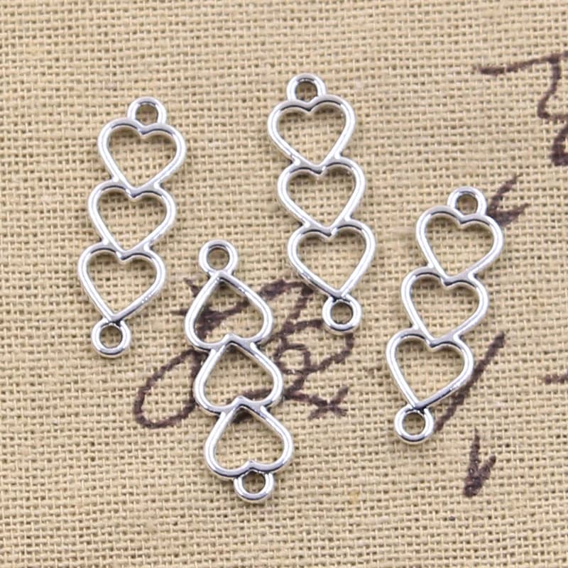 40 pièces breloques coeur lien connecteur 24x8mm Antique couleur argent pendentifs bricolage artisanat faisant des résultats bijoux tibétains faits à la main