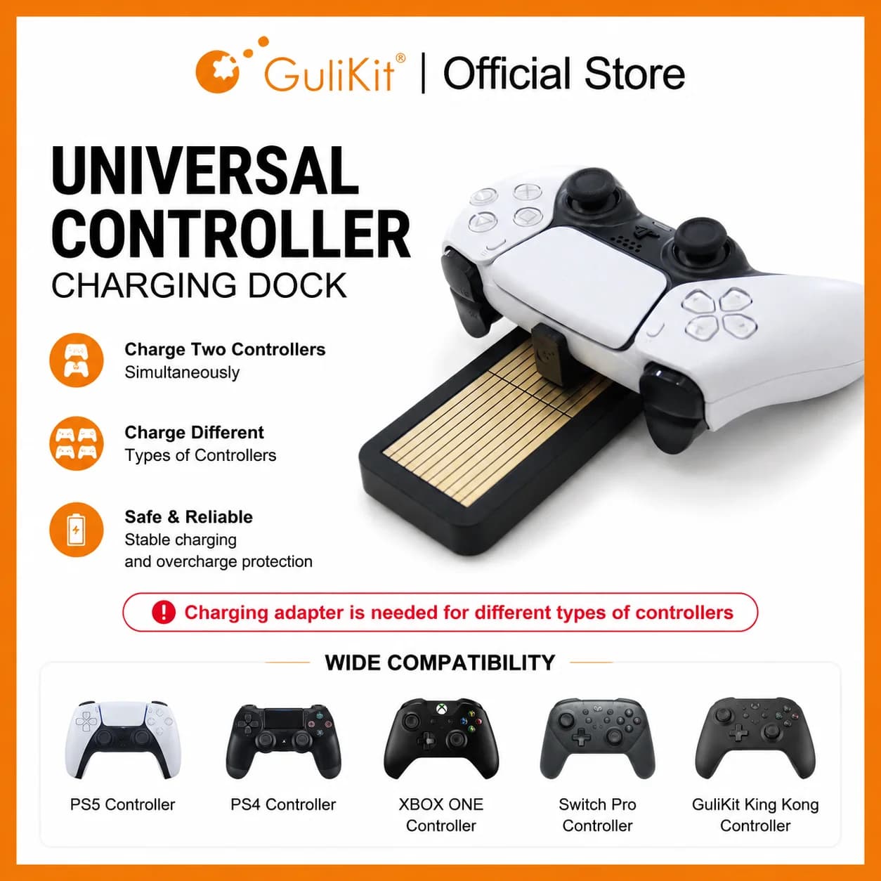GuliKit Station de chargement de contrôleur universelle double chargeur pour PS5 Xbox One Switch Pro Gulikit KK3 Max Station de charge de contrôleur