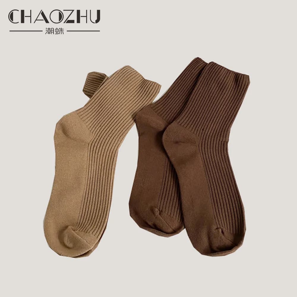 CHAOZHU automne hiver rouge marron couleur série femmes chaussettes amples côtelé coton mode basique quotidien classique chaussette femme