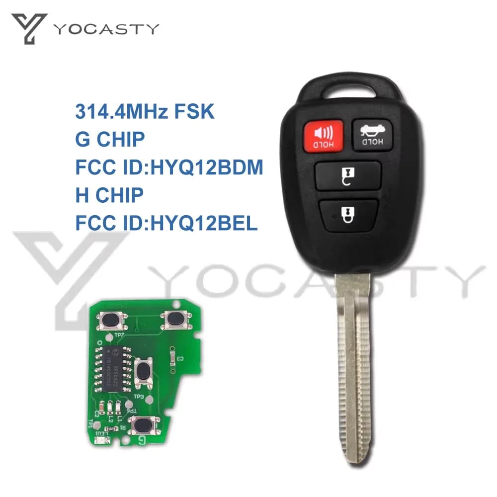 YOCASTY – clé télécommande à 4 boutons, 314.4Mhz, avec puce G H, HYQ12BDM, HYQ12BEL, pour voiture Toyota Camry Corolla (2012, 2013, 2014, 2017)