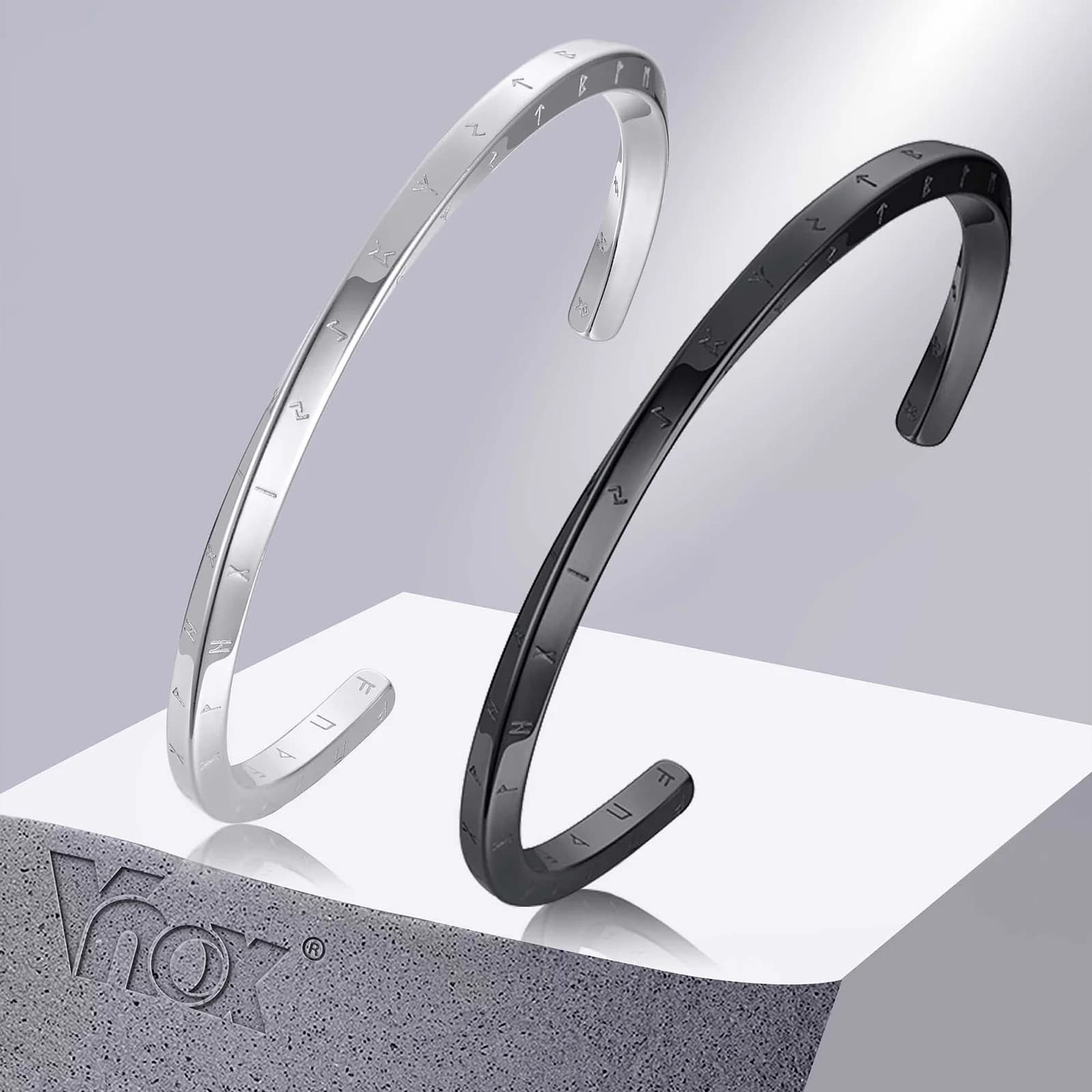 Vnox Bracelets Manchette Rétro Nordiques Viking pour Hommes, en Acier Inoxydable, Bijoux Amulette Runes Mythologie Nordique Mobius, Cadeau pour Papa