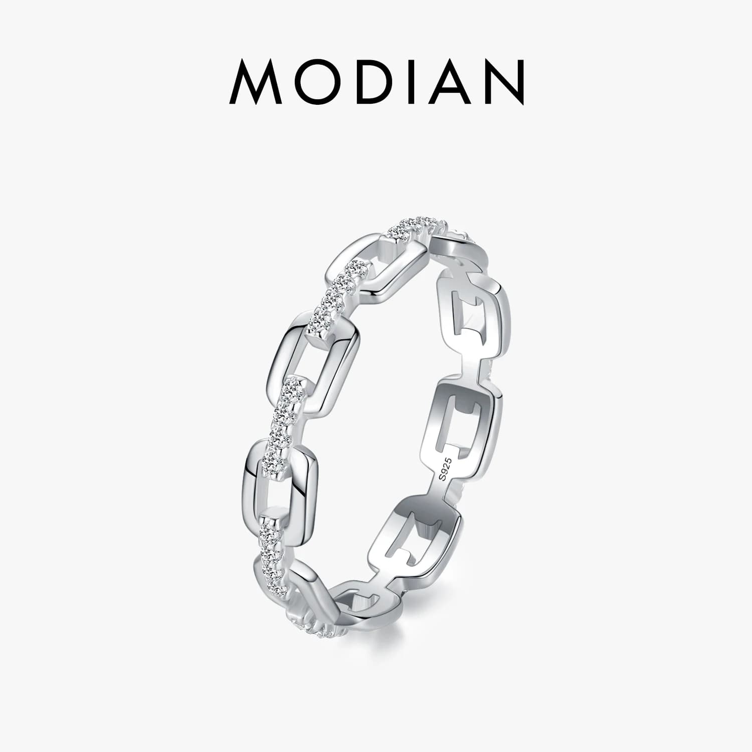 Modian mode géométrique clair CZ bague réel 925 en argent Sterling exquis empilable bagues pour les femmes déclaration bijoux