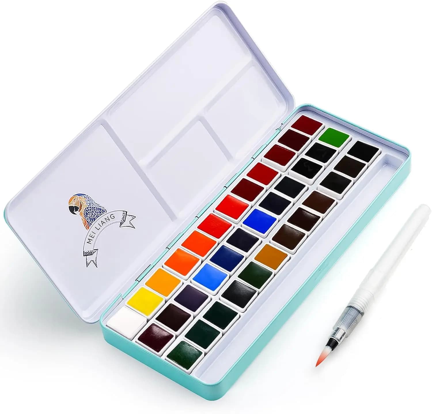 MeiLiang Ensemble de peinture aquarelle, 36/48 couleurs vives dans une boîte de poche avec anneau et pinceau en métal, parfait pour les étudiants et les débutants
