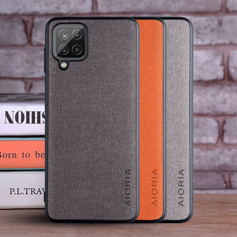 Coque en cuir souple pour Samsung Galaxy A12, étui de luxe en textile TPU rigide