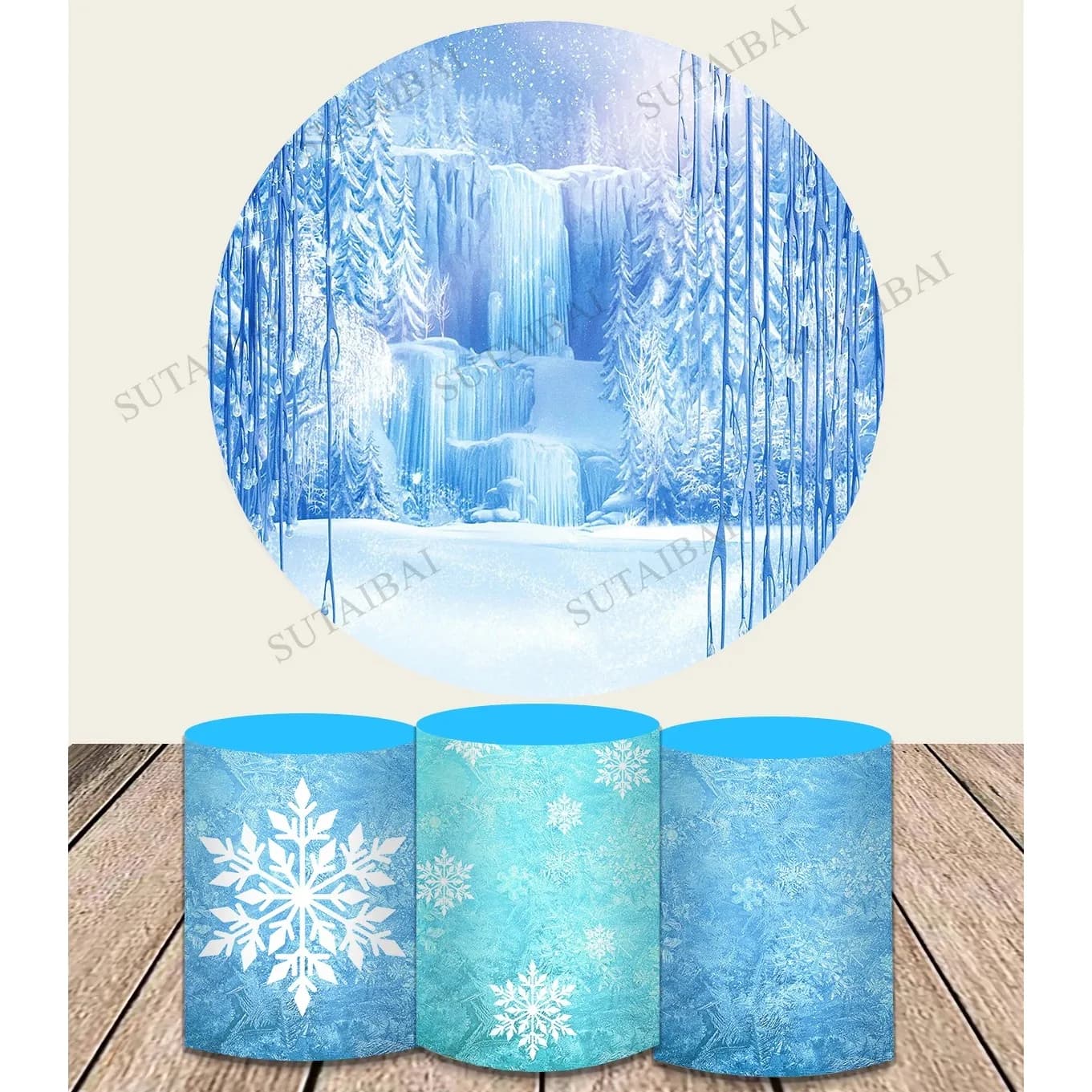 Arrière-plans de photographie de flocon de neige et de glace, couvertures d'intervalles, cercle rond, hiver, filles congelées, fête d'anniversaire