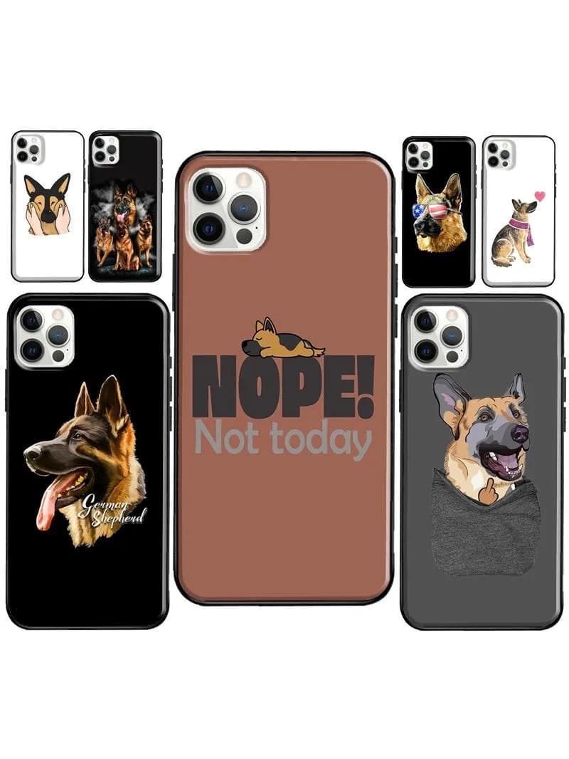 Coque de protection en TPU souple pour iPhone, compatible modèles X, XR, XS MAX, SE 2020, 8, 7 Plus, 11, 14, 12, 13 Pro Max, avec dessin de chien de berger allemand