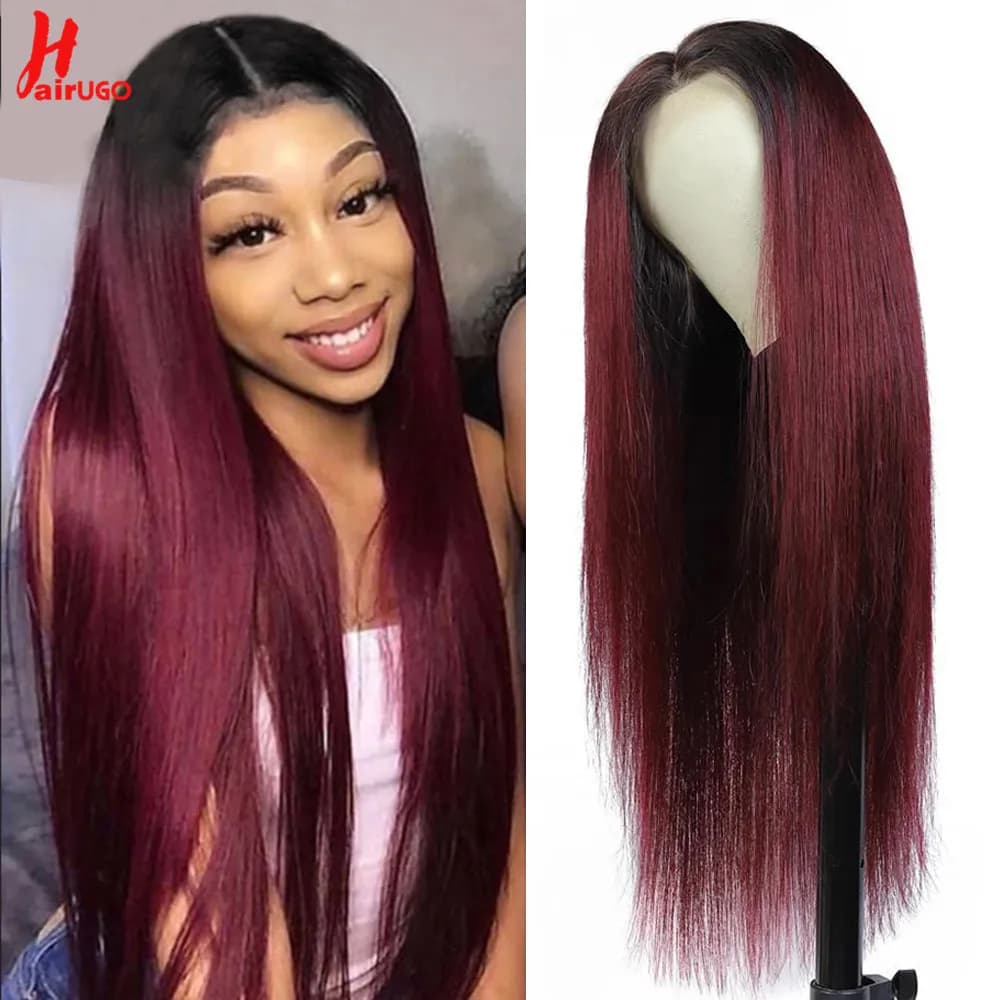 T1B/99J perruques de cheveux humains droites bordeaux T dentelle avant perruques cheveux humains brésilien Remy ombré dentelle frontale perruques pour les femmes HairUGo