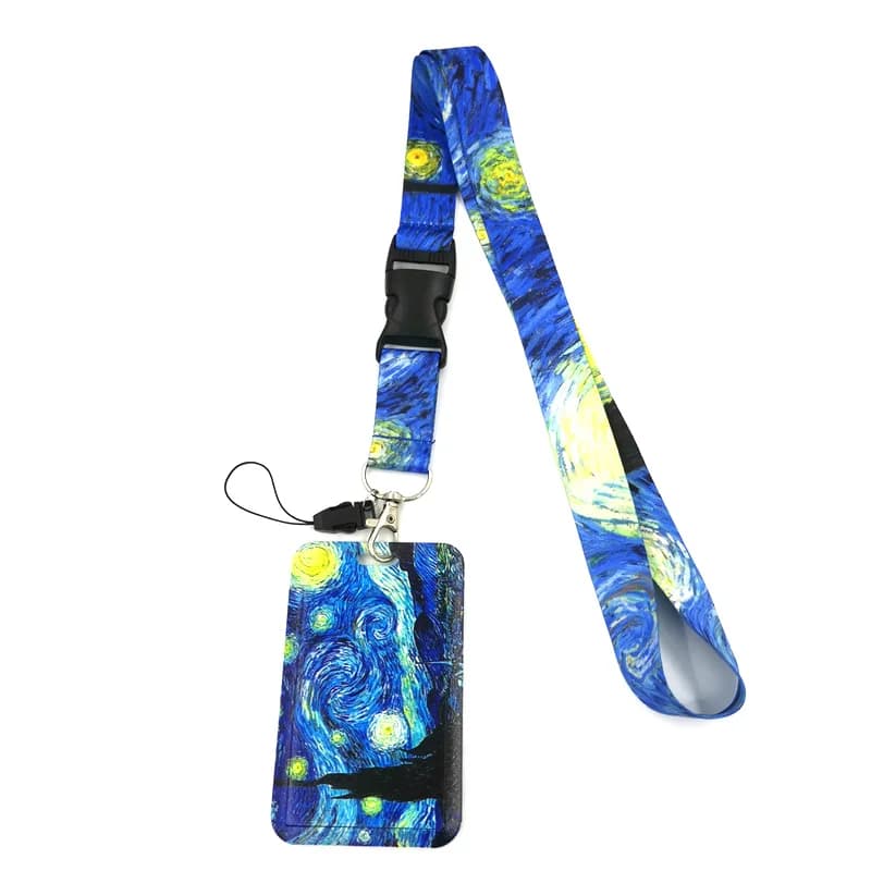 Van gogh – porte-clés peinture ciel étoilé, porte-Badge, lanière pour cartes d'identité, pour téléphone portable