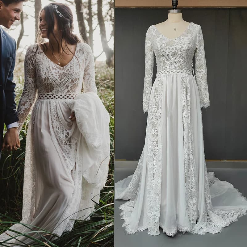 Robe de Mariée en Mousseline de Soie à Manches sulfet Col en V, Vêtement de Plage, Style Bohème, Dos aux, Personnalisé, Grande Taille, pour Séance Photo, Patients