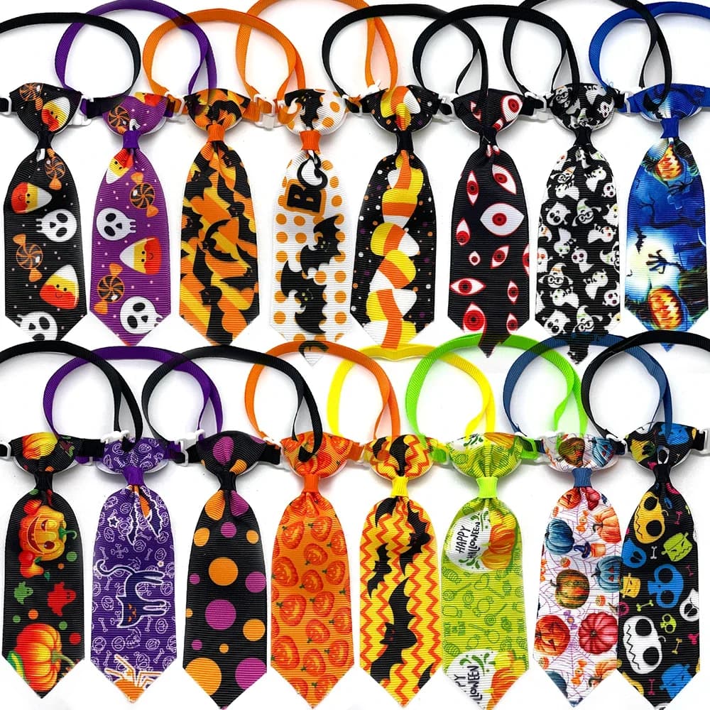 50/100pcs Halloween Fournitures Pour Animaux De Compagnie Chien Noeud Papillon Collier Crâne Citrouille Petit Chien Chiot Chat Bowties Cravate Pour Animaux De Compagnie Produits de Vacances