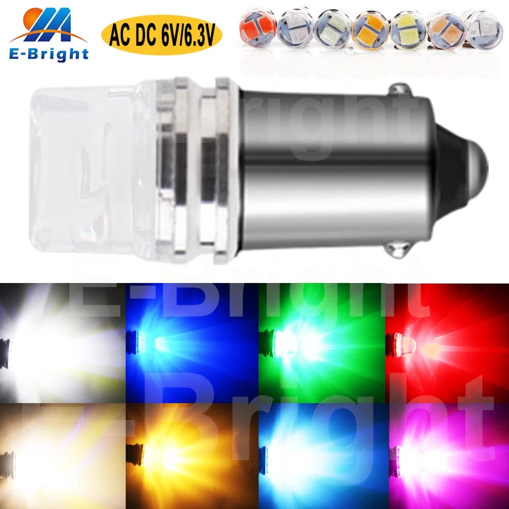 10 ampoules LED GE44 47 BA9S non polarisées AC DC 6V 6.3V pour machine à flipper, éclairage intérieur de véhicules, blanc chaud, bleu, rouge, vert, ambre, rose