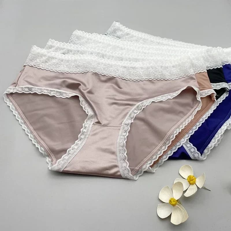Sous-vêtements Sexy en soie glacée pour femmes, culotte soyeuse et confortable, taille moyenne, Lingerie fine et élastique, slip pour dames, Tanga mignon