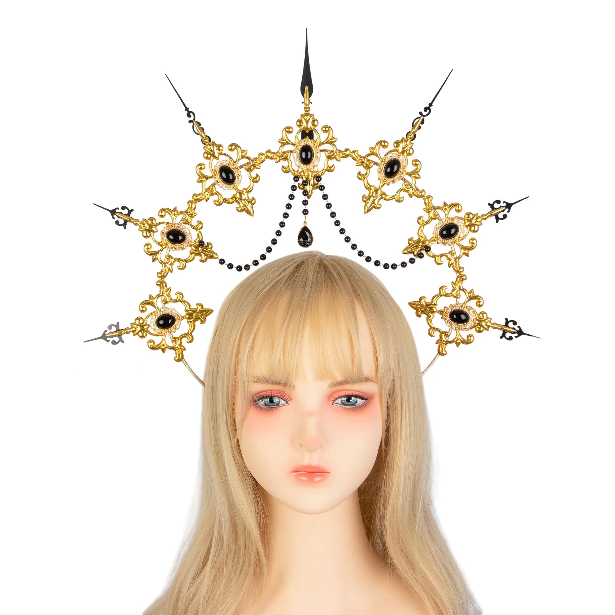 Diadème gothique rétro foncé fait à la main, vêtements de sauna Lolita, diadème baroque vintage, accessoires pour cheveux, Vierge Marie, Aura Goddess Sun KC Halo Cross