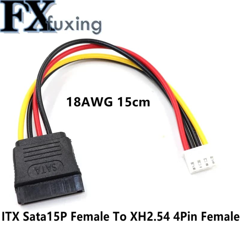 Adaptateur convertisseur ITX FDD disquette 4 broches femelle XH 2,54 mm vers 15 broches SATA femelle, câble d'alimentation pour carte mère, fil 18 AWG