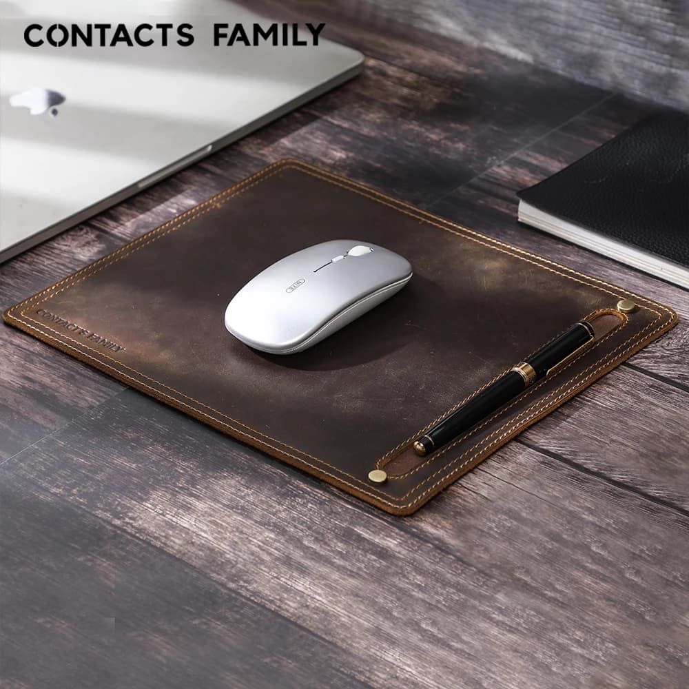 CONTACT'S FAMILY – tapis de souris antidérapant en cuir Nubuck pour ordinateur portable, avec porte-stylo, souris de jeu, nouveau coussin de bureau rétro confortable