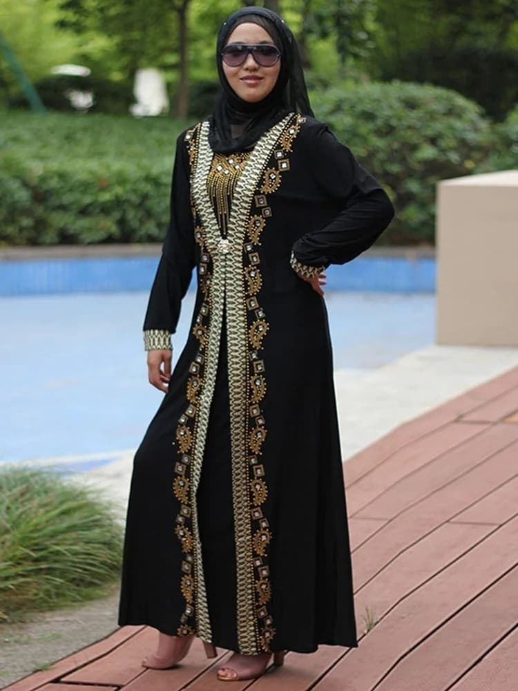 Abaya-Robe longue musulmane pour femmes, caftan à paillettes et perles, tenue élégante, épissure, maxi, vêtements islamiques